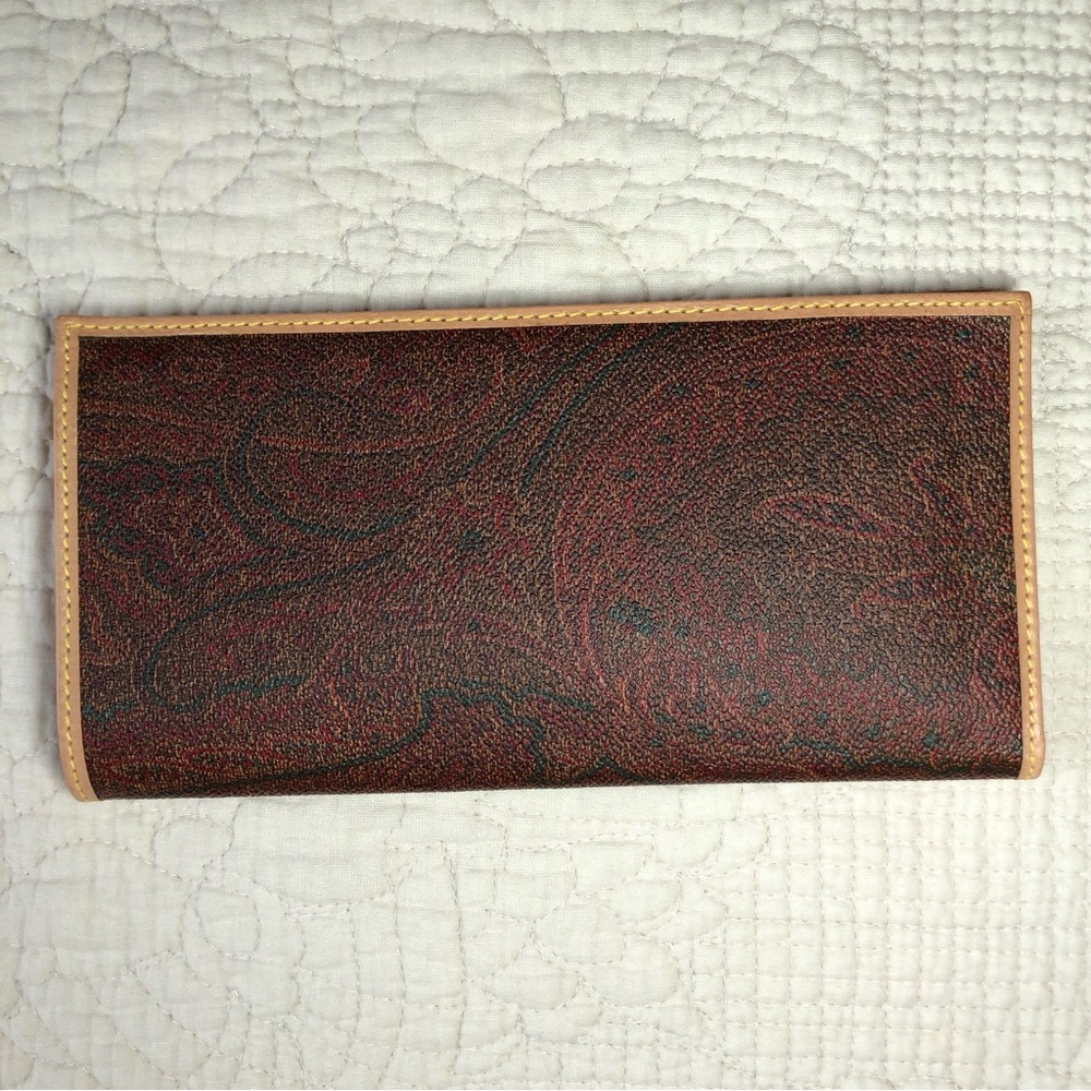 ETRO PVC Brown Leather Paisley Bifold Long Wallet Size 7”7/8 x 4”